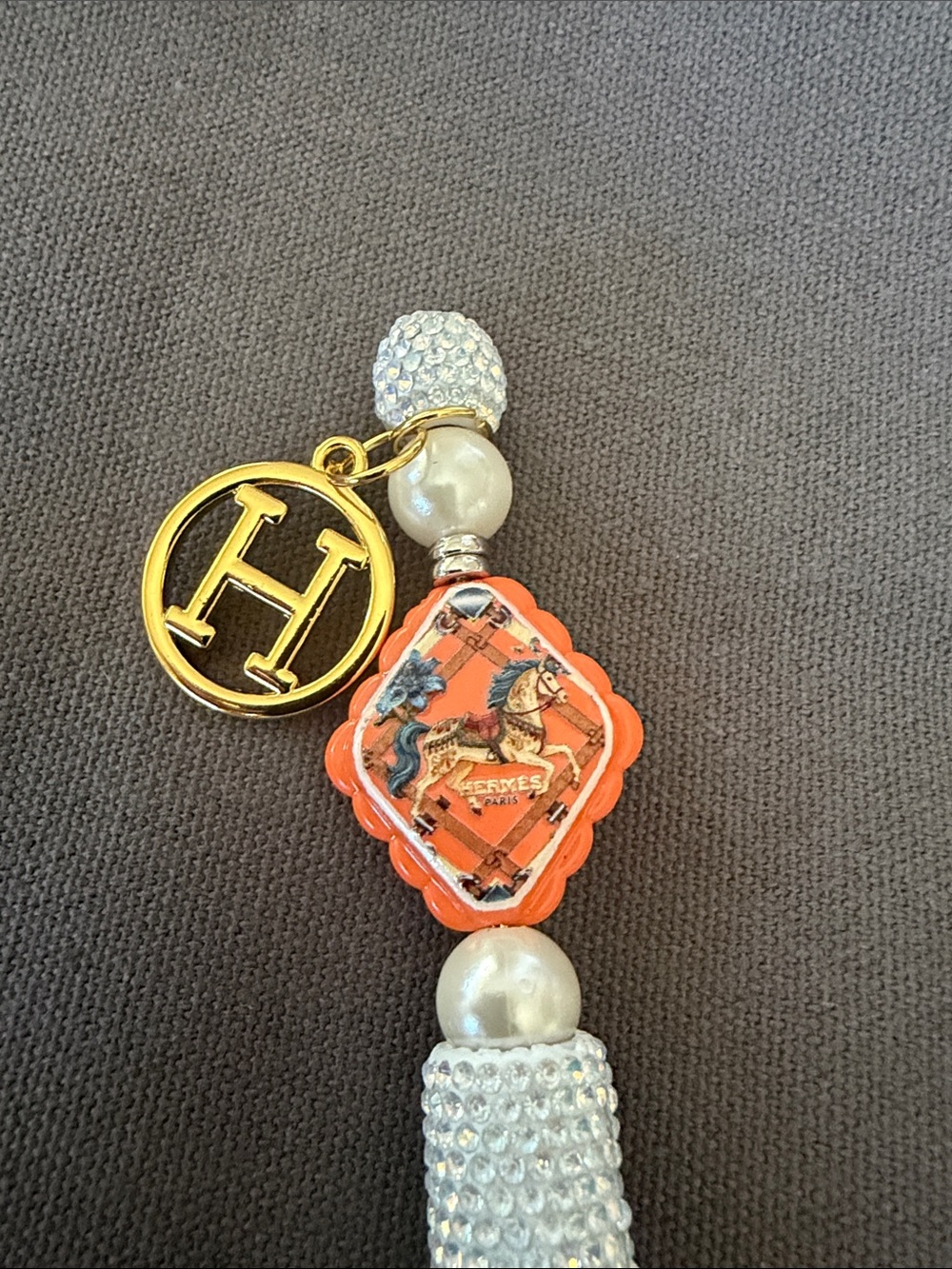 🏵️Handcrafted Orange Enamel & Crystal Charm Key/Bag Pen Charm - Picture 2 of 4